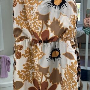 J. Crew Floral Silk Dress in Brown and Cream, Size 4